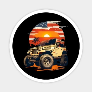 Vintage Summer 4th of July Jeep Beach Sunset Independence Day Magnet